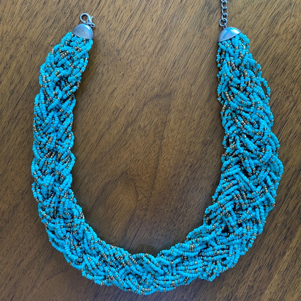Turquoise statement beaded necklace